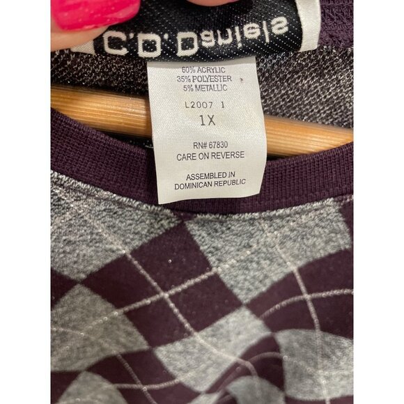 C.D. Daniels Maroon Argyle Patterned Crew Neck Pullover Sweater Sz 1X - Picture 5 of 9